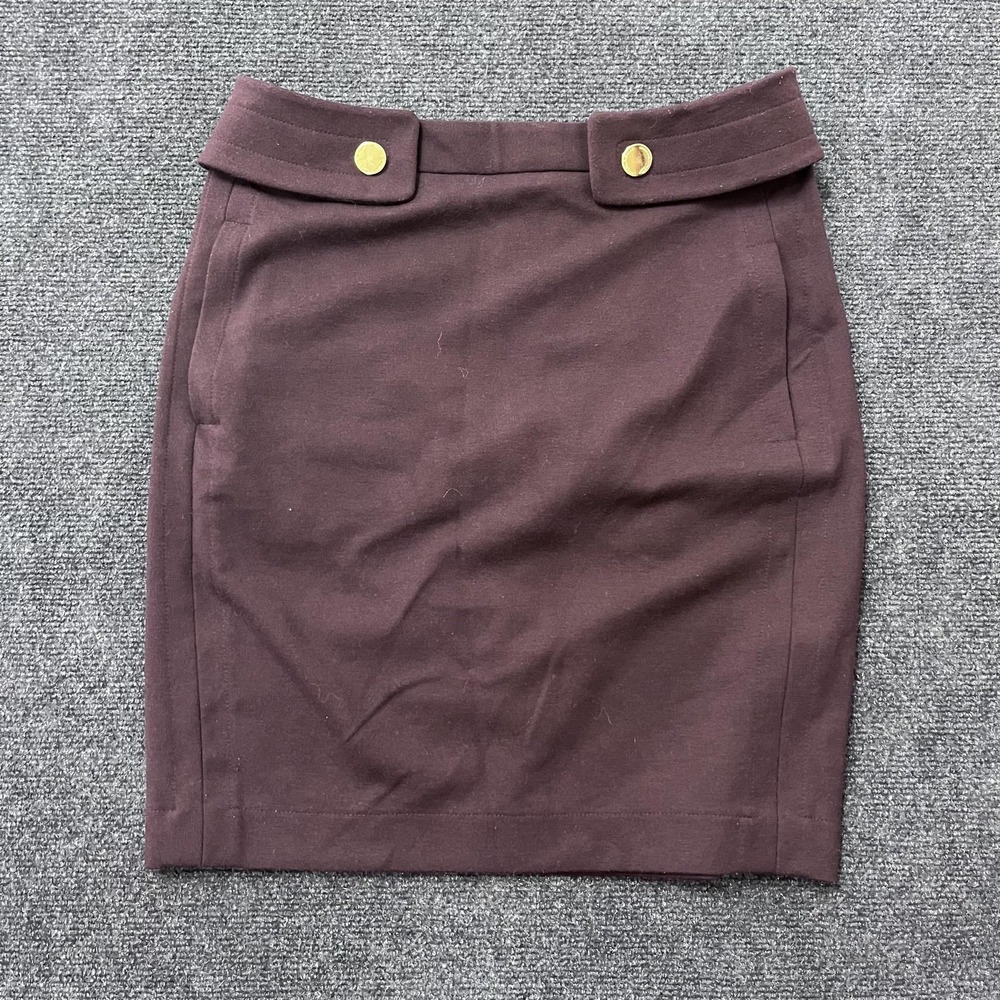 Adrienne Vittadini Skirt Womens 4‎ Brown High Waist Pencil Career Gold Button